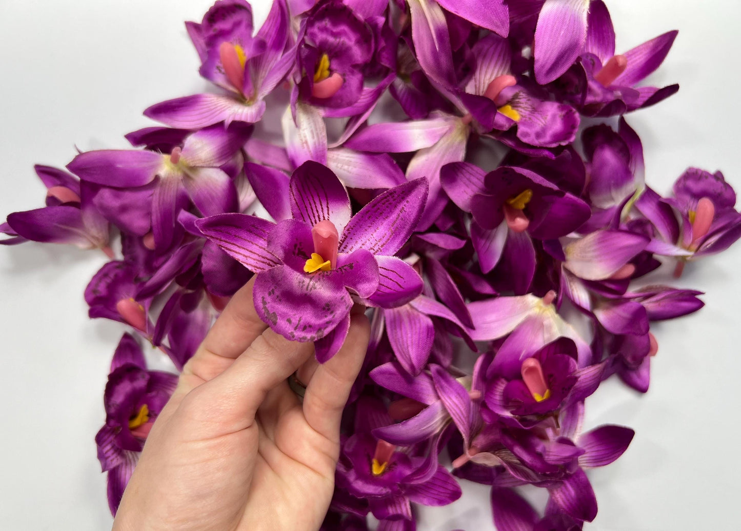 Purple Orchid Heads Artificial 2.5” Dark Purple Orchid Wedding Silk Flower Heads Tropical Deep Purple Flower Faux Orchid Wedding Decor DIY