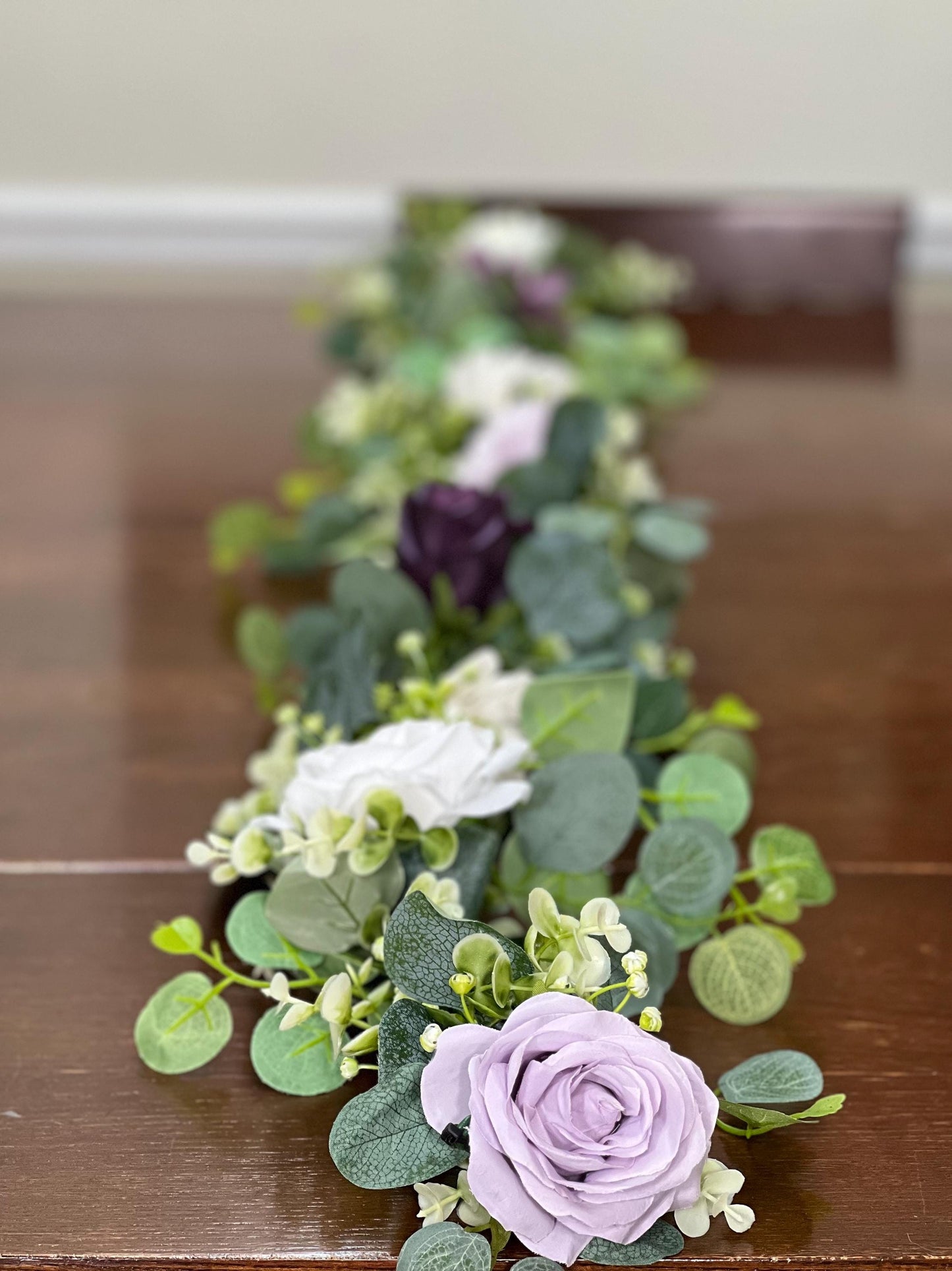 Purple Garland Wedding Table Runner Aisle Arrangement White Lavender Silver Dollar Ivory Eucalyptus Decoration Plum Table Runner Greenery