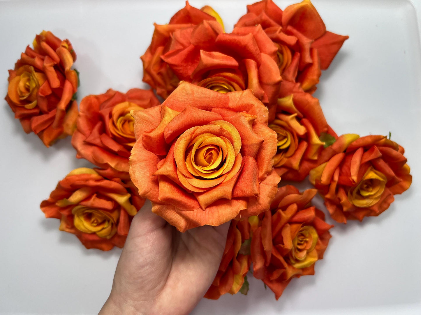 Burnt Orange Flower Head Artificial Rose Terracotta Flower Wedding Marigold Artificial Head Rose DIY Sunset Orange Craft Wedding Supplies