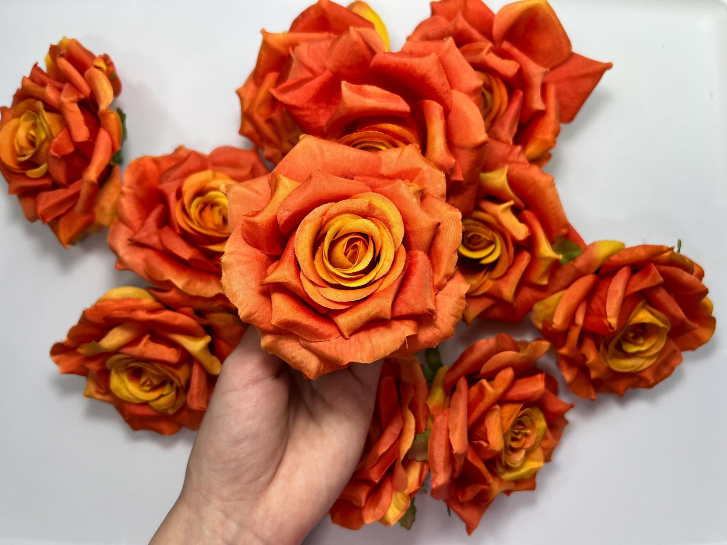 Burnt Orange Flower Head Artificial Rose Terracotta Flower Wedding Marigold Artificial Head Rose DIY Sunset Orange Craft Wedding Supplies