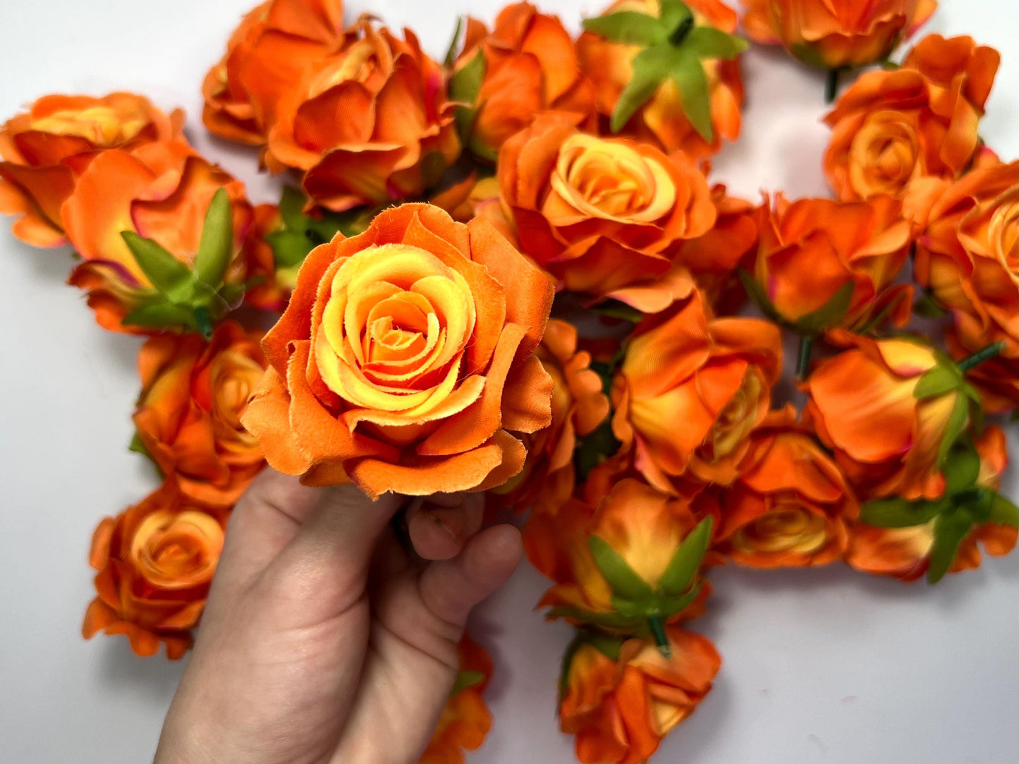 Burnt Orange Rose Heads Wedding Artificial Sunset Orange Rose Small Terracotta Wedding DIY Craft Supplies Rose Head Marigold Home Decor