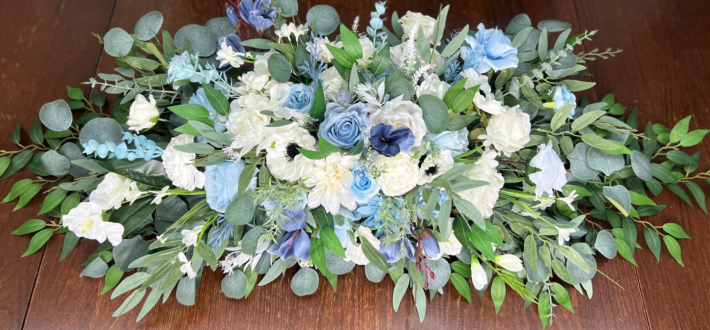 Sky Blue White Sweetheart Wedding Ivory Dusty Blue Sweetheart Blue Table Centerpiece Decor Wedding White Anemone Blue Centerpiece Artiticial
