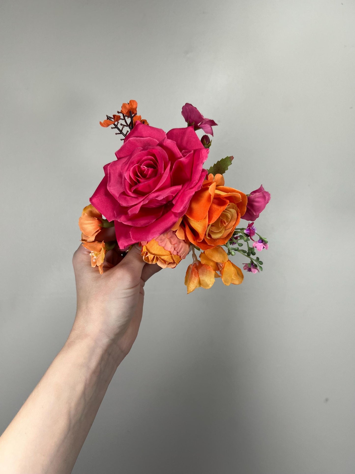 Hot Pink Orange Cake Decor Flowers Wedding Fuchsia Burnt Orange Cake Arrangements Artificial Flowers Orchid Cake Topper Tropical Magenta