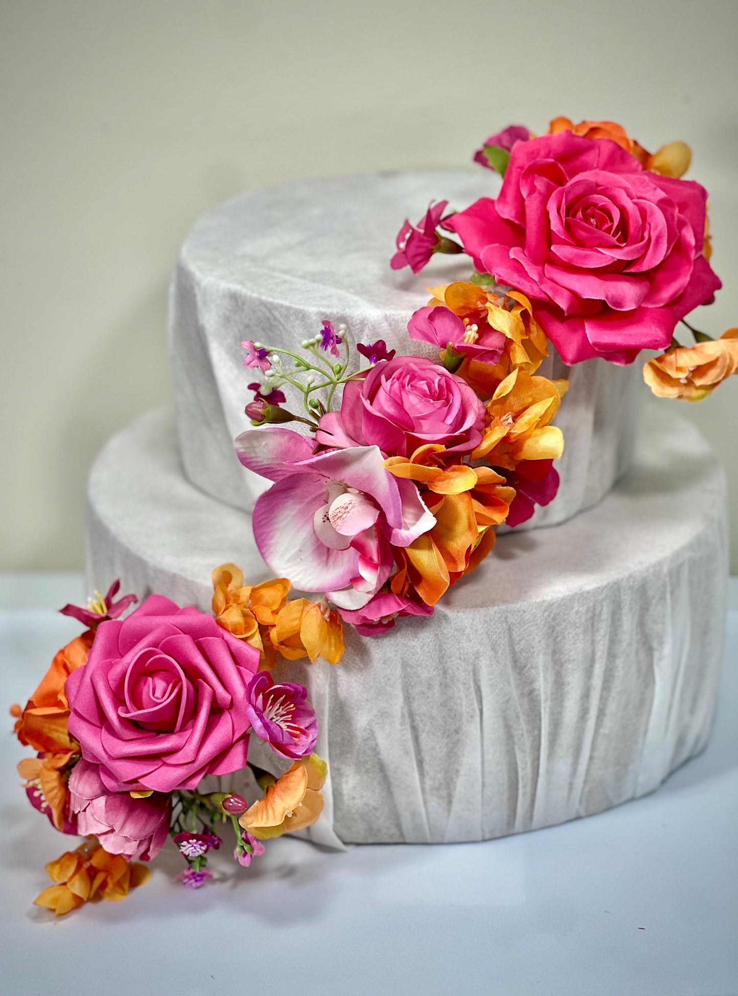 Hot Pink Orange Cake Decor Flowers Wedding Fuchsia Burnt Orange Cake Arrangements Artificial Flowers Orchid Cake Topper Tropical Magenta