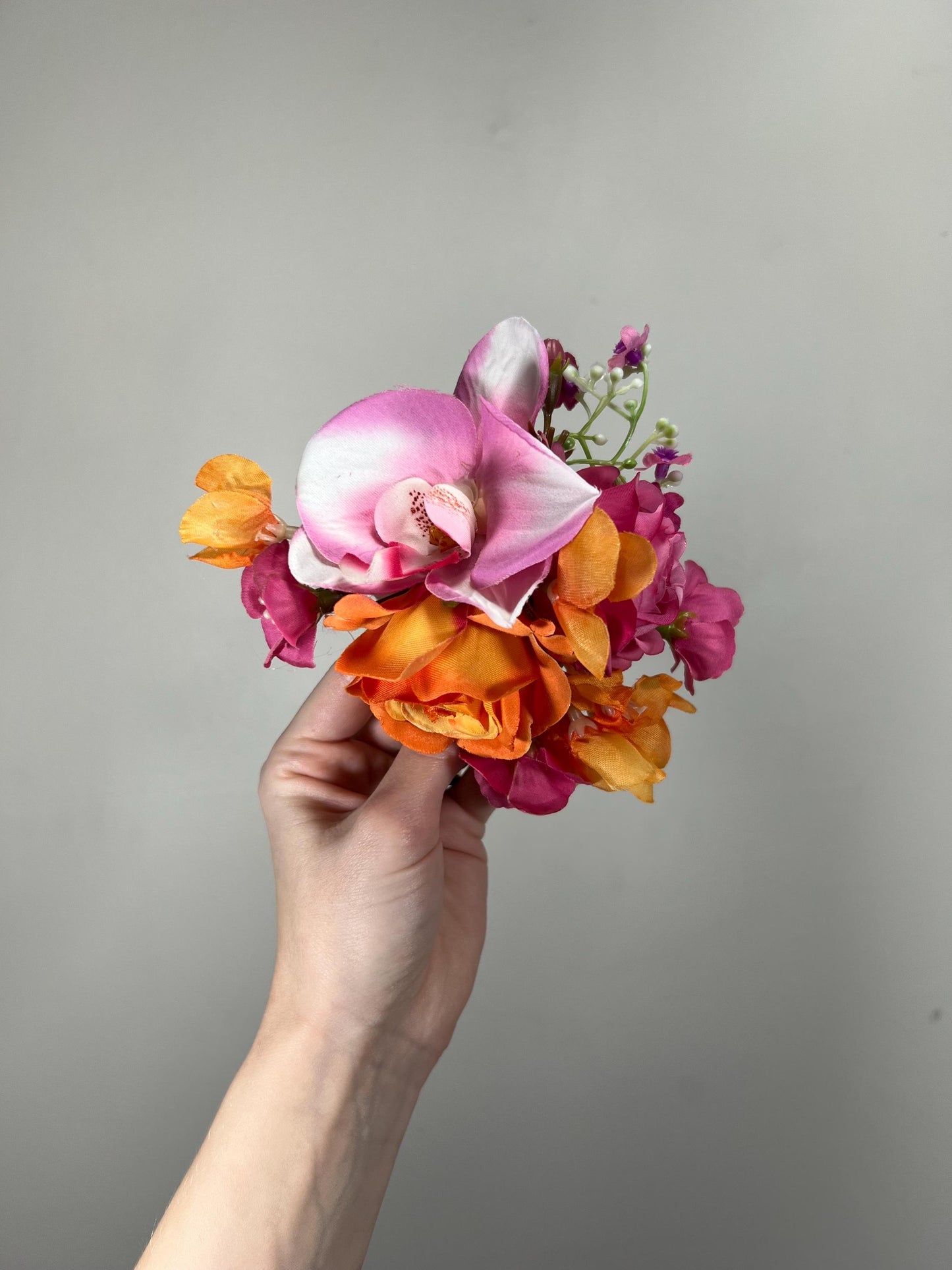 Hot Pink Orange Cake Decor Flowers Wedding Fuchsia Burnt Orange Cake Arrangements Artificial Flowers Orchid Cake Topper Tropical Magenta