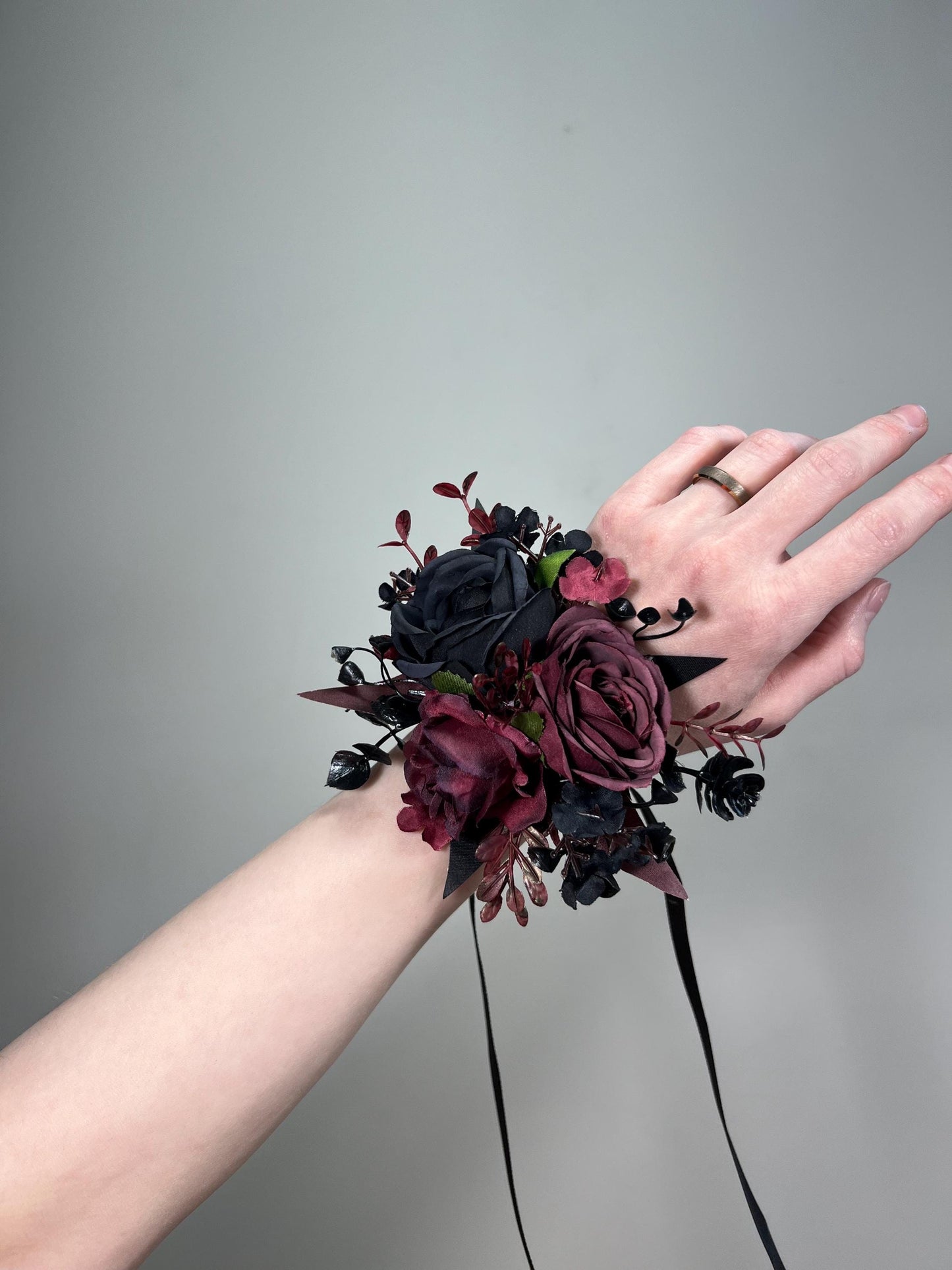 Black Corsage Burgundy Wedding Gothic Wrist Corsage Bridesmaids Corsage Mom Maroon Black Burgundy Corsage Wine Red Artificial Flower