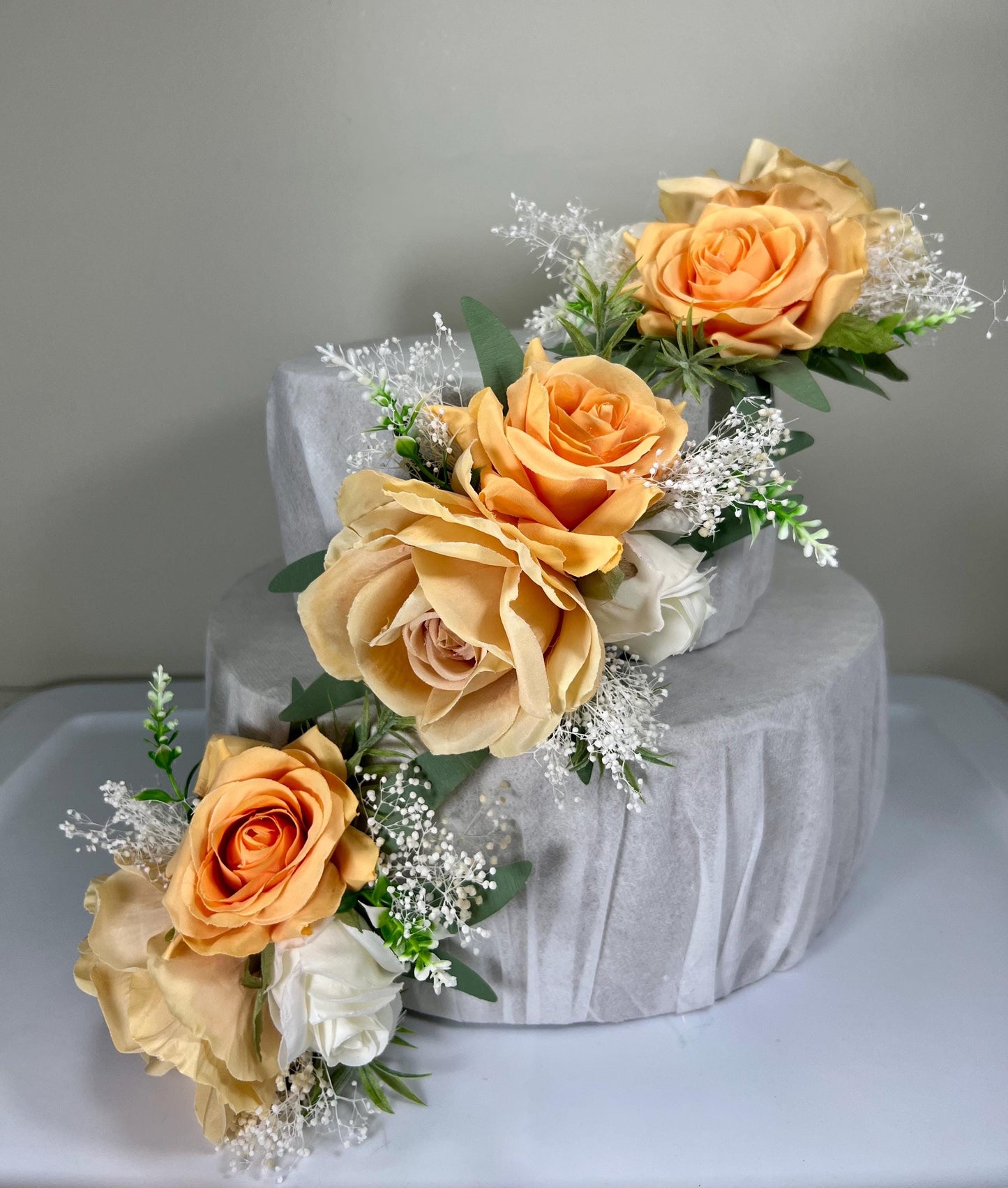 Orange Cake Decor White Wedding Cake Flower Arrificial Peach Cake Arrangement Ivory Apricot Decor Cake Flower Silk Champagne Baby Breath