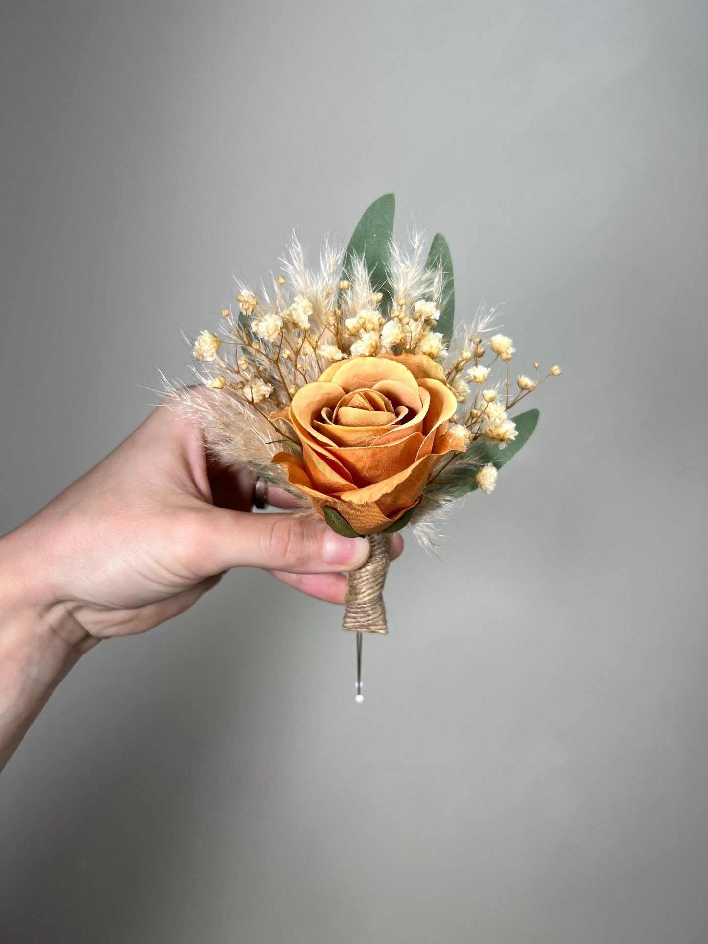 Burnt Orange Boutonnière Wedding Terracotta Boho Boutonniere Groom Baby Breath Eucalyptus Boutonnière Pampas Grass Dried Flowers