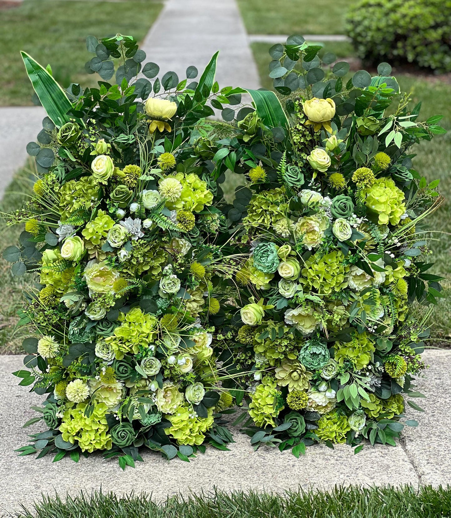 Wedding Aisle Marker Flower Floor Arrangement Barrel Décor Grass Green Flowers Greenery Ground Arch Eucalyptus