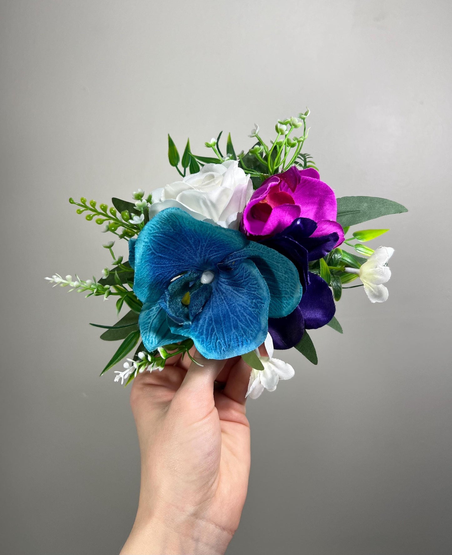 Teal Purple Cake Decor Flower Artificial Wedding Orchid Turquoise Cake Arrangement Jewel Tones Cake Topper Flower Magenta Teal White Silk
