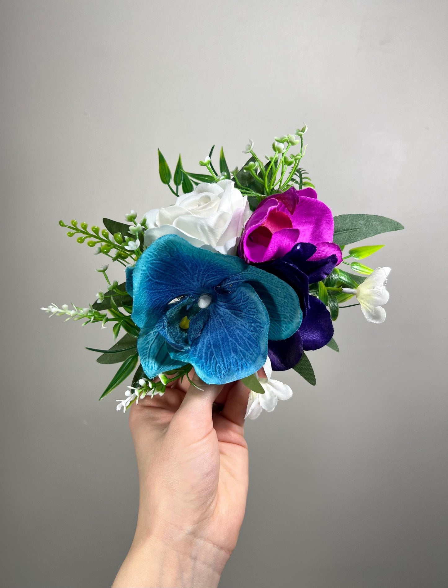 Teal Purple Cake Decor Flower Artificial Wedding Orchid Turquoise Cake Arrangement Jewel Tones Cake Topper Flower Magenta Teal White Silk