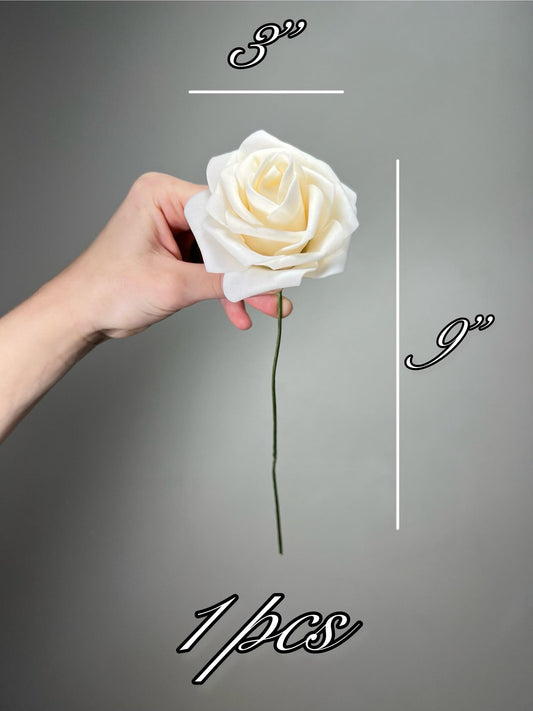 Champagne Flower Artificial Wedding DIY Craft Supplies Ivory Rose Wedding Cream Flower Head with Stem Fake Flowers Off-white Rose Heads