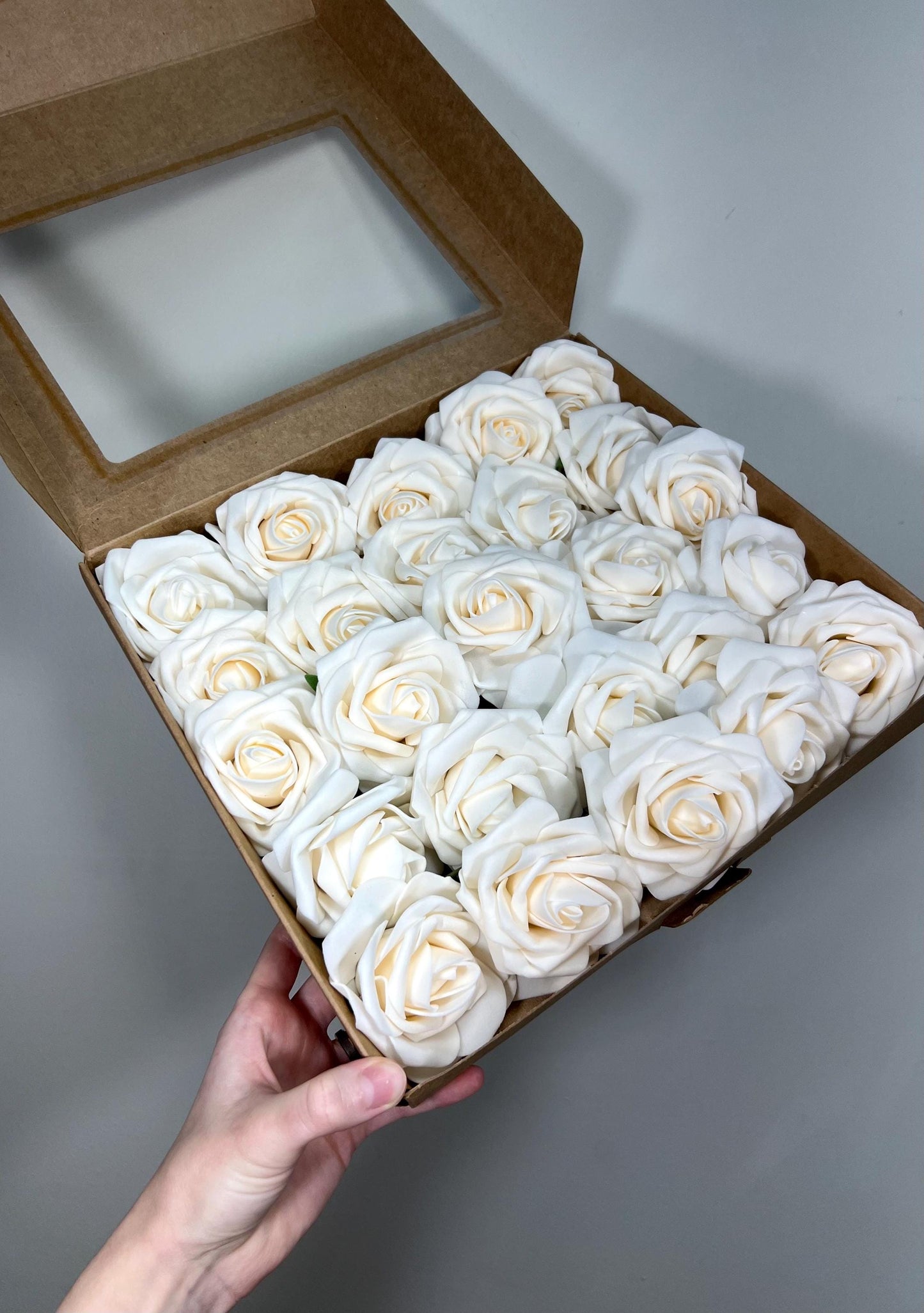 Champagne Flower Artificial Wedding DIY Craft Supplies Ivory Rose Wedding Cream Flower Head with Stem Fake Flowers Off-white Rose Heads