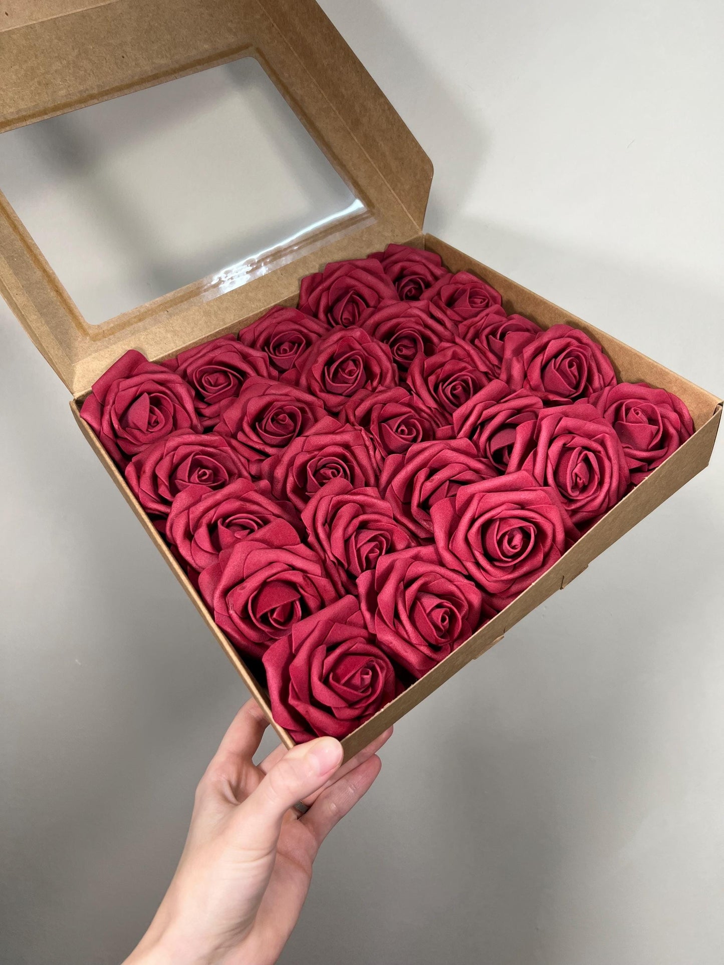 Burgundy Flower Artificial Wedding DIY Craft Supplies Wine Red Rose Wedding Marsala Flower Head with Stem Fake Flowers Dark Red Rose Heads