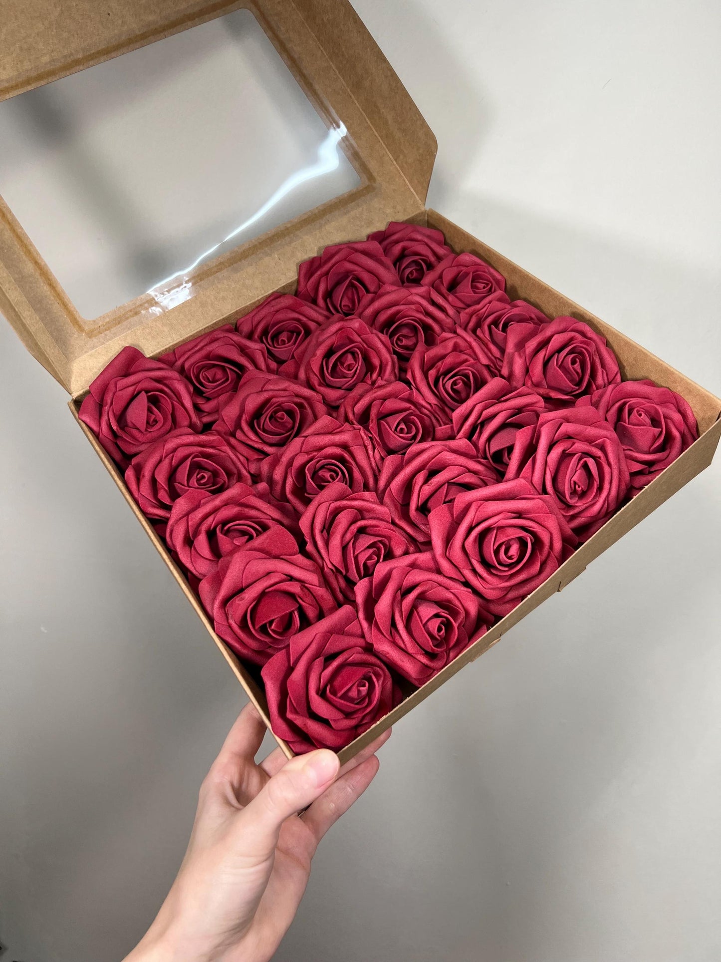 Burgundy Flower Artificial Wedding DIY Craft Supplies Wine Red Rose Wedding Marsala Flower Head with Stem Fake Flowers Dark Red Rose Heads