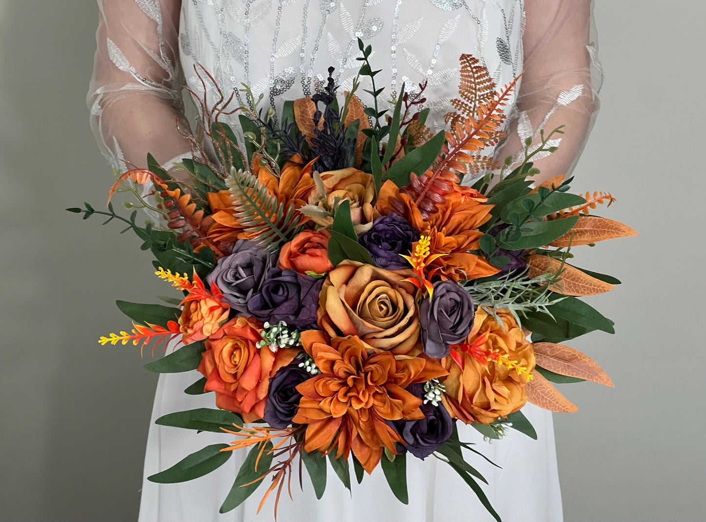 Burnt Orange Purple Bouquet Wedding Fall Plum Bridal Bouquet Terracotta Deep Purple Bouquet Bridesmaids Rust Sunset Artificial Flowers