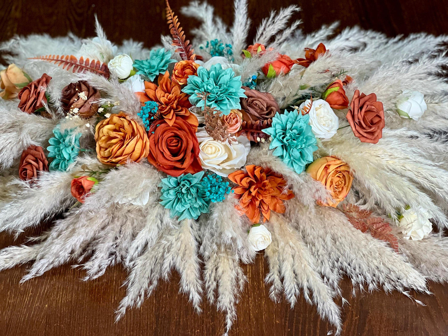 Turquoise Terracotta Sweetheart Wedding Boho Burnt Orange Teal Decor Pampas Grass White Teal Blue Rust Decor Table Centerpiece Artificial