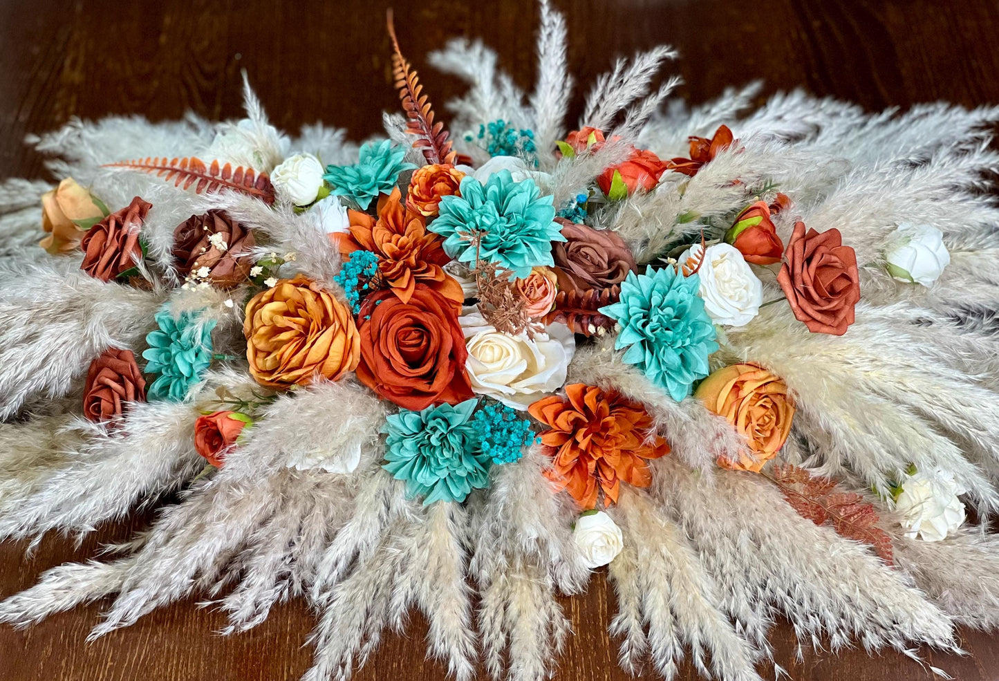 Turquoise Terracotta Sweetheart Wedding Boho Burnt Orange Teal Decor Pampas Grass White Teal Blue Rust Decor Table Centerpiece Artificial