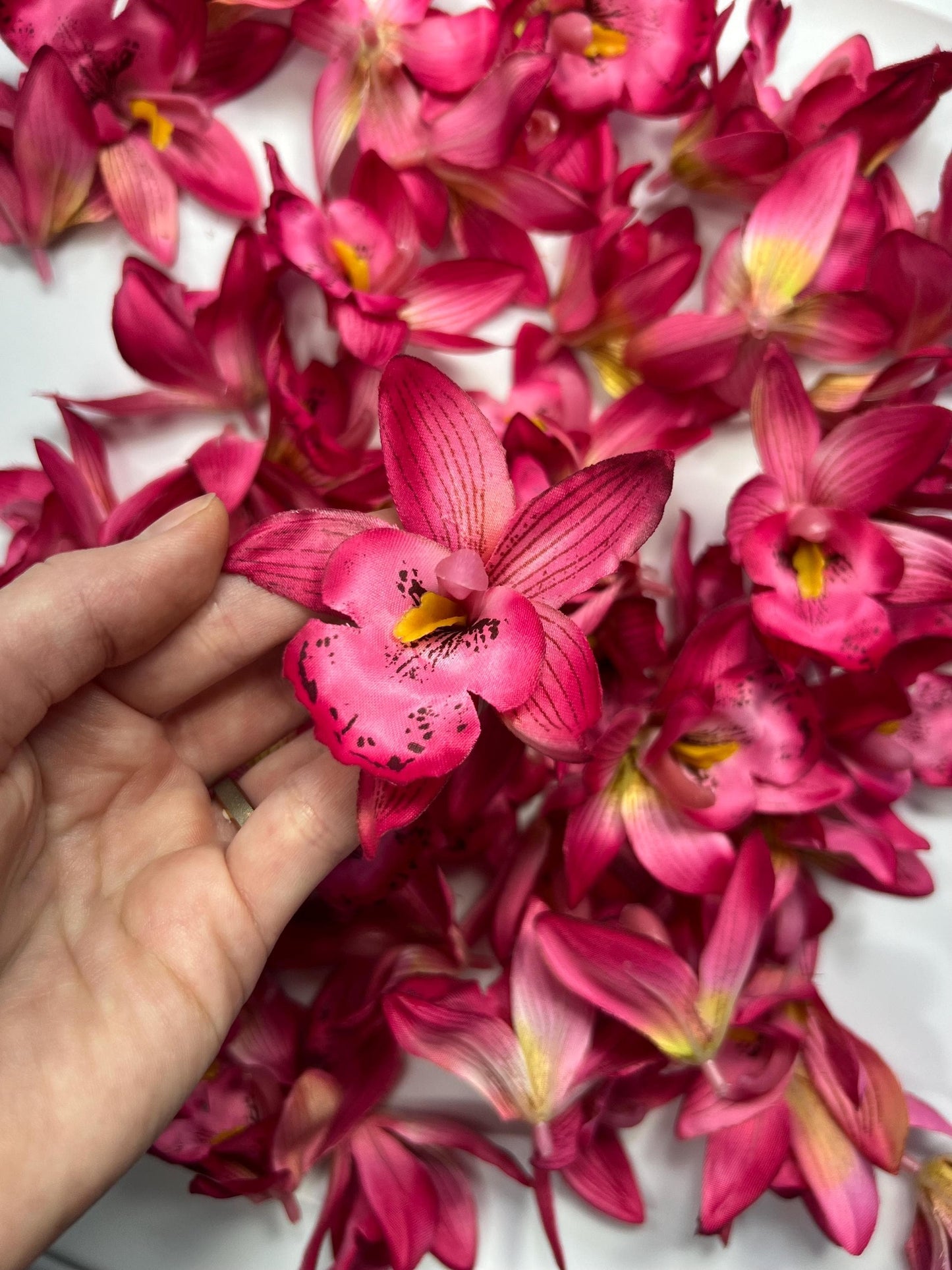 Fuchsia Orchid Heads Artificial 2.5” Magenta Orchid Wedding Silk Flower Heads Tropical Hot Pink Flower Silk Orchid Wedding Decor DIY