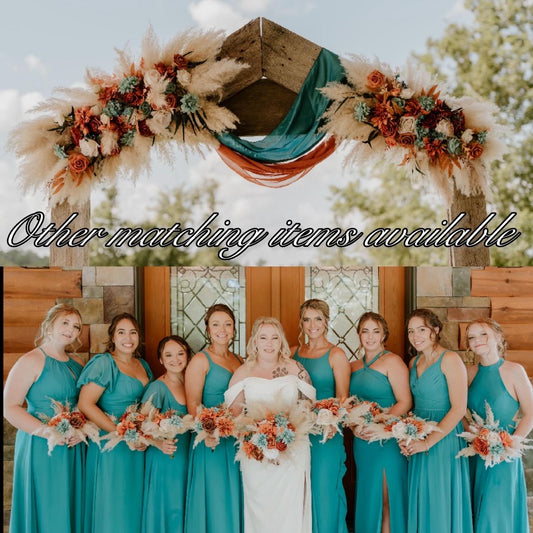 Burnt Orange Boutonnière, Wedding Groom Terracotta Teal Blue Flower, Groomsmen Rust Dark Teal Buttonhole, Lapel Men Flower