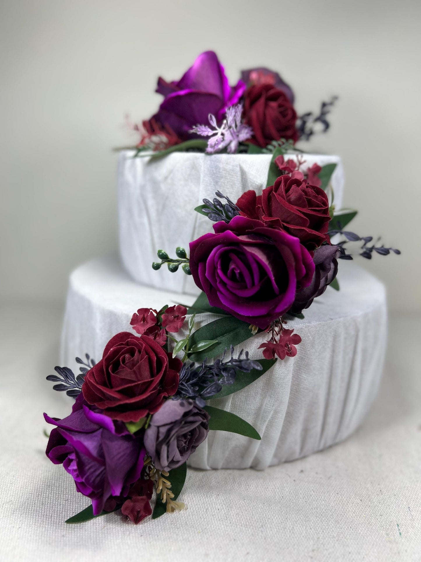 Purple Burgundy Cake Decoration Wedding Plum Flower Artificial Topper Cake Decor Royal Purple Dark Wine Red Flower Cake Arrangement Maroon