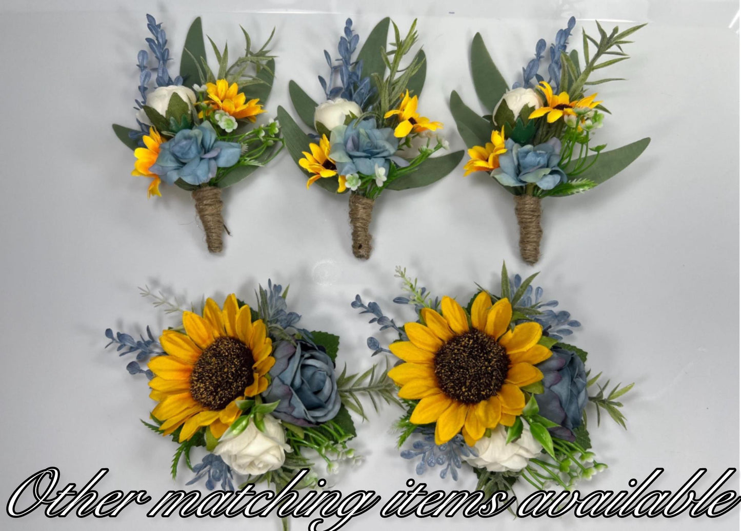Sunflower Boutonniere Wedding Groom Sunflower Boutonnière Dusty Blue Sunflower Yellow Boho Boutonnière Groomsmen Sunflower Blue Boutonnière