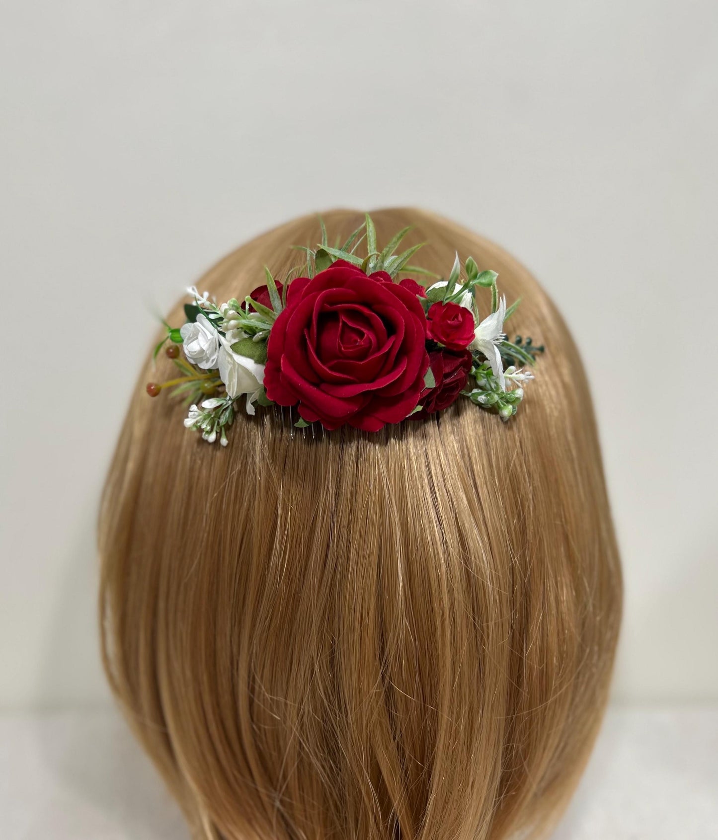 Red Hair Comb Wedding White Flower Girl Headpiece Dark Red Floral Hair Pin Ivory Accessories Decorative Hair Comb Artificial Flower Dark Red