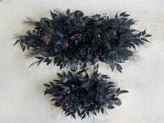 Black Plum Arch Arrangement Curved Wedding Gothic Black Decor Arbor Arrangement Circle Dark Purple Decor Swag Halloween Artificial Flowers