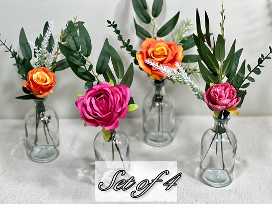 Small Centerpiece 1 Flower Orange Hot Pink Wedding Bud Vase Burnt Orange Single Flower Table Centerpiece Mini Fuchsia Artiticial