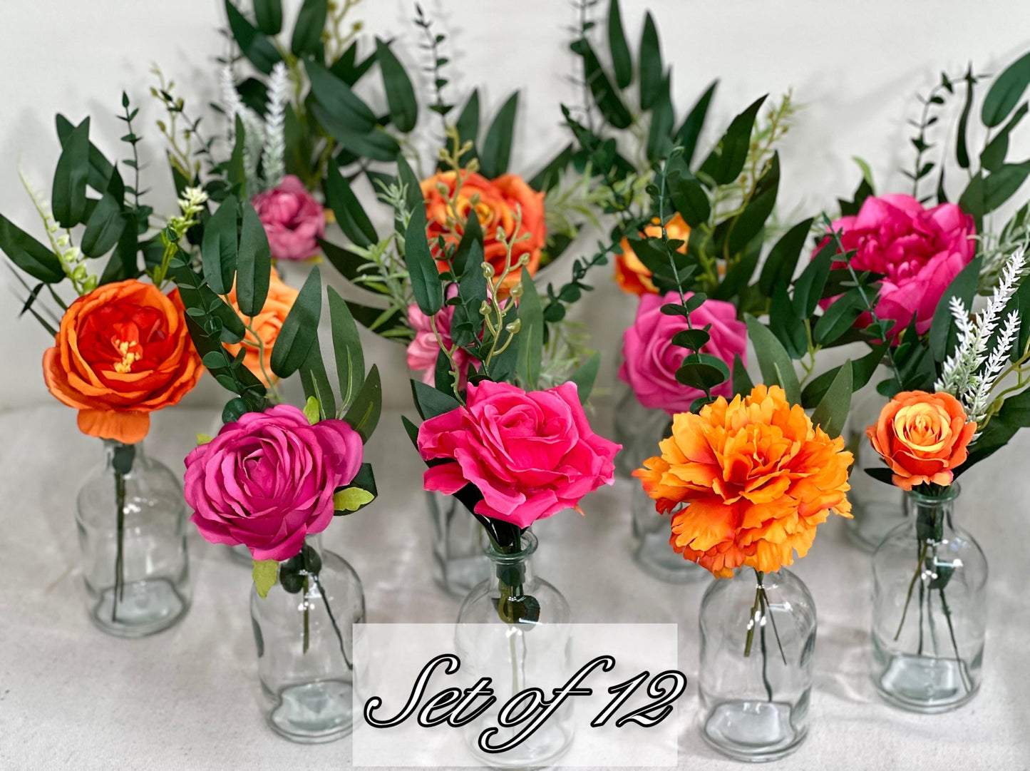 Small Centerpiece 1 Flower Orange Hot Pink Wedding Bud Vase Burnt Orange Single Flower Table Centerpiece Mini Fuchsia Artiticial