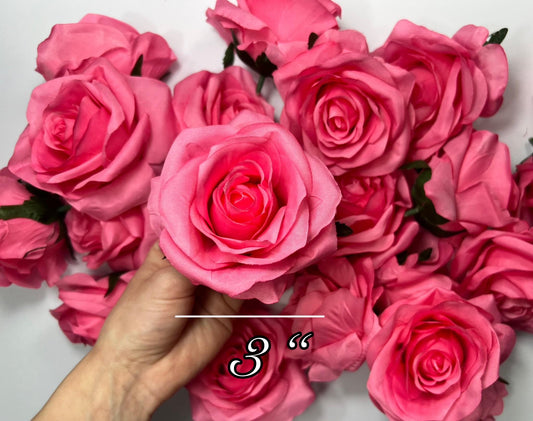 Hot Pink Flower Heads Wedding Fuchsia Artificial Flowers Wedding Bright Pink Rose Head Silk Magenta Pink Neon DIY Supplies Bouquet Roses