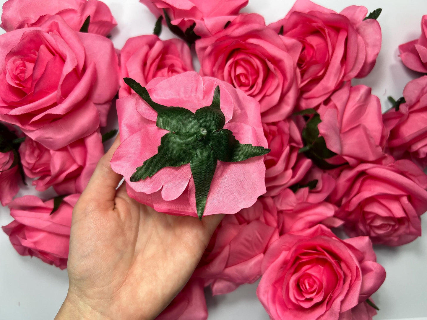 Hot Pink Flower Heads Wedding Fuchsia Artificial Flowers Wedding Bright Pink Rose Head Silk Magenta Pink Neon DIY Supplies Bouquet Roses