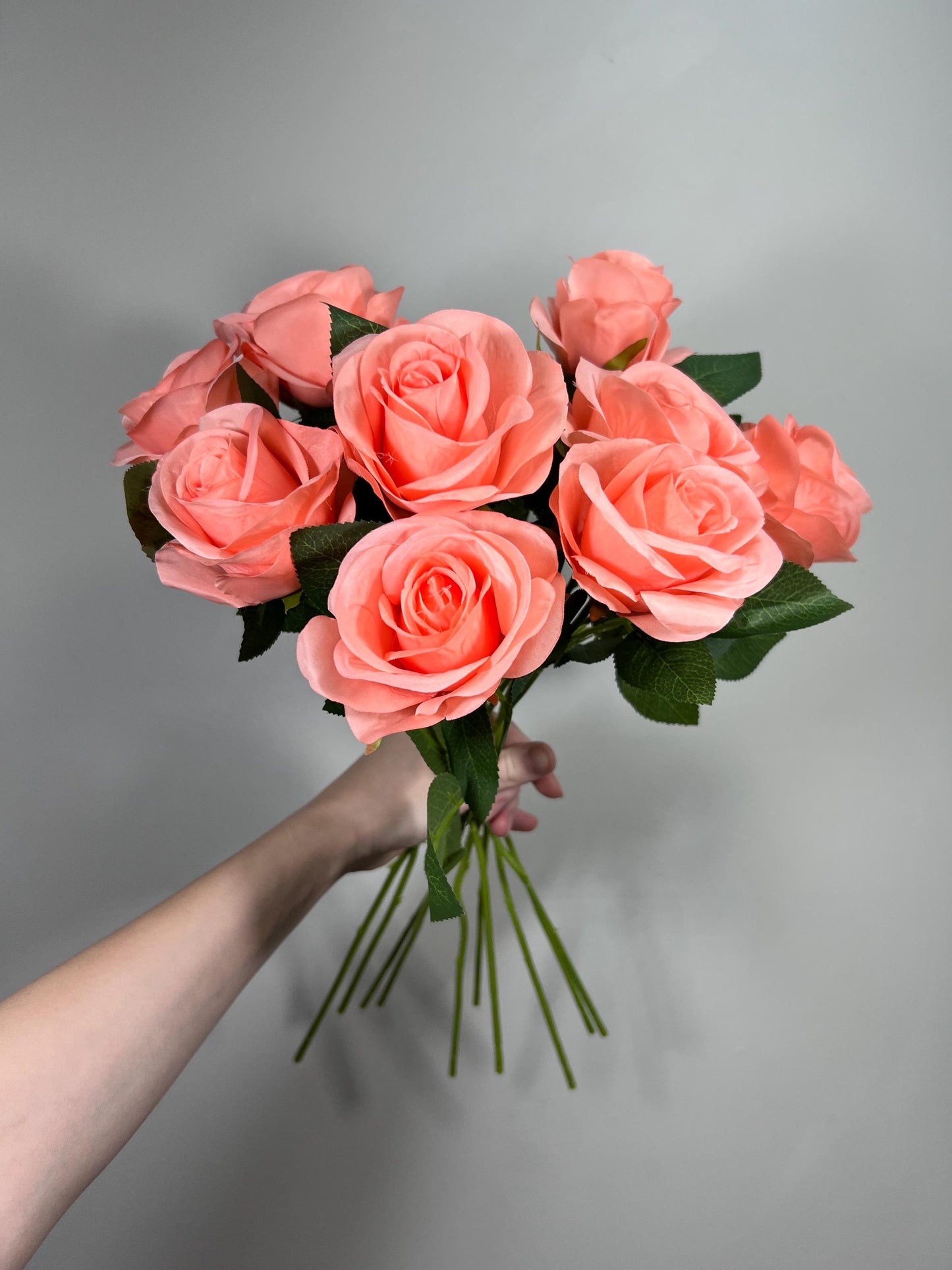 Coral Roses Artificial Flower Heads with Stem Peach Wedding Roses for Bouquet DIY Coral Roses Real Touch Floral Supplies Faux Flowers