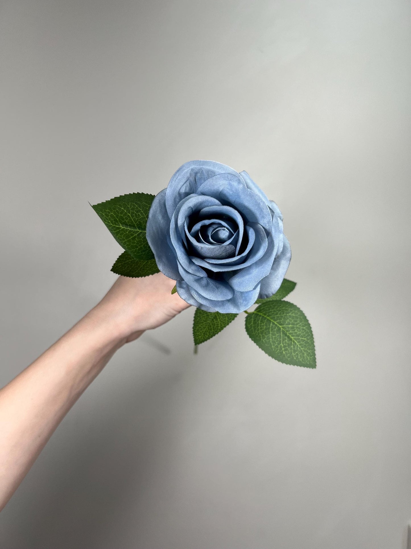Dusty Blue Roses Artificial Flower Heads with Stem Light Blue Wedding Roses for Bouquet DIY Roses Real Touch Dusty Blue Supplies Flowers