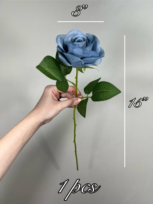 Dusty Blue Roses Artificial Flower Heads with Stem Light Blue Wedding Roses for Bouquet DIY Roses Real Touch Dusty Blue Supplies Flowers