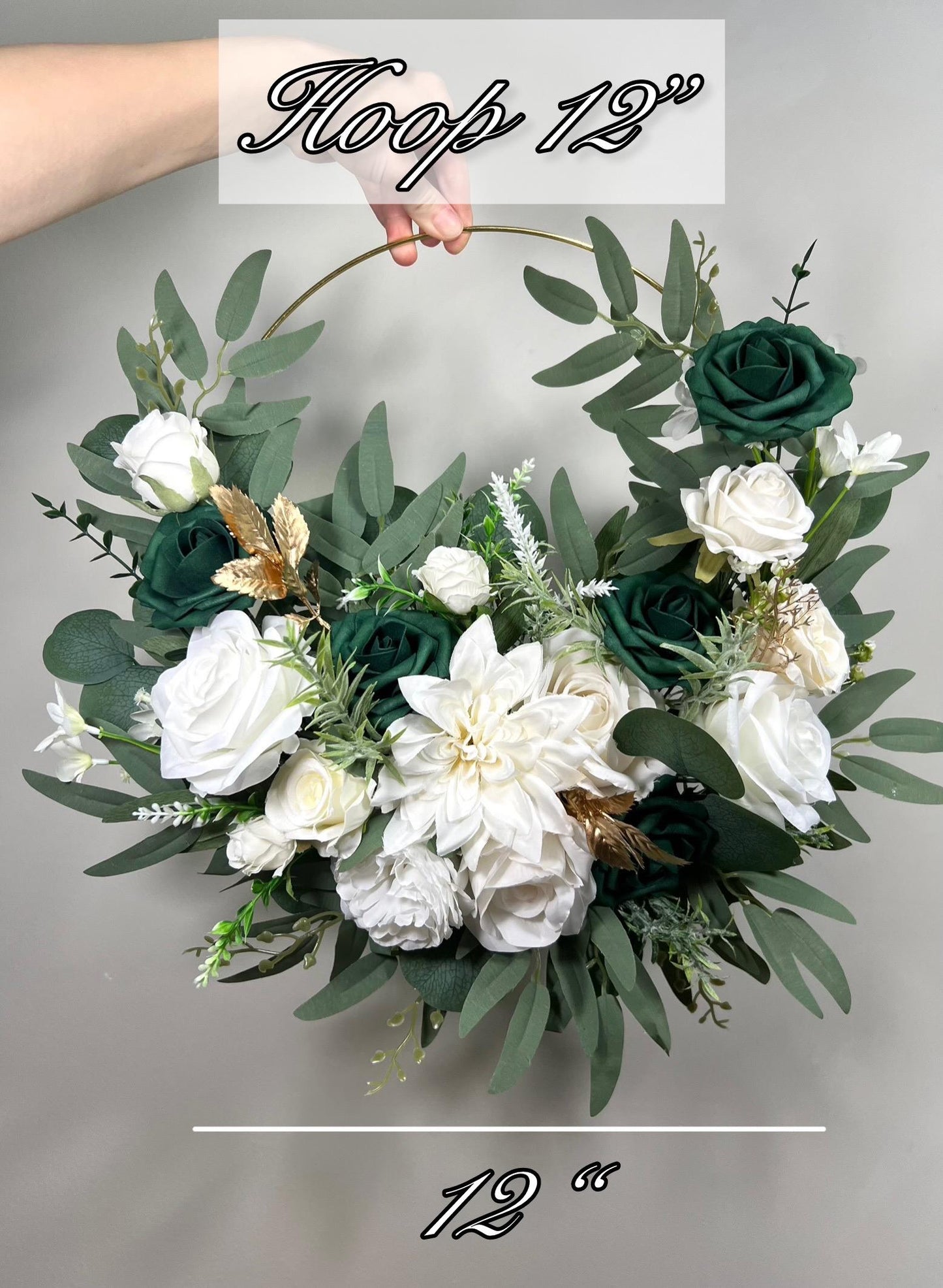 Emerald Green Hoop Floral Wedding White Hoop Hunter Green Gold Alternative Bridesmaids Bouquet Ring Wreath Flower Girl Hoop Dark Green