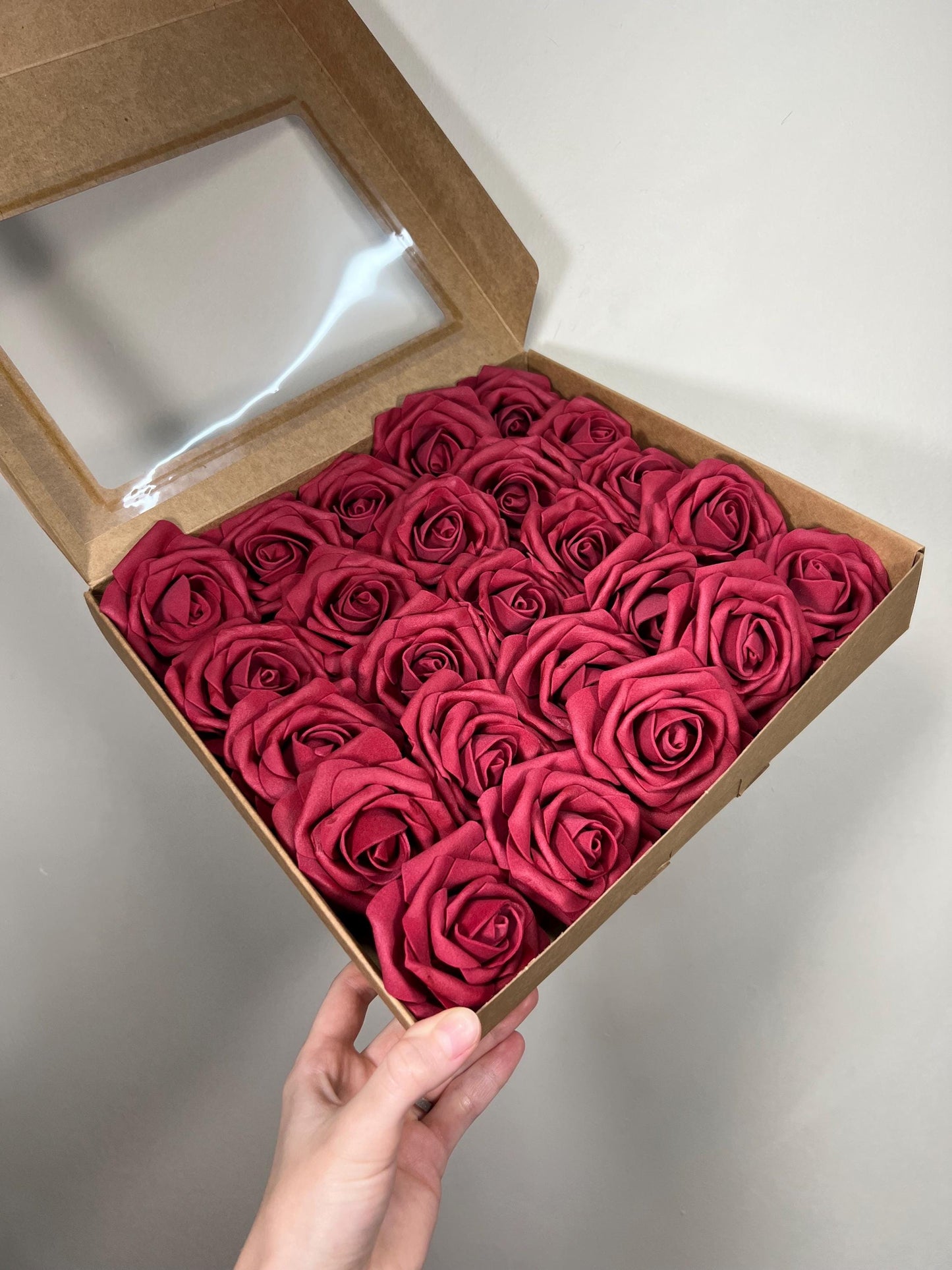 Burgundy Flower Artificial Wedding DIY Craft Supplies Wine Red Rose Wedding Marsala Flower Head with Stem Fake Flowers Dark Red Rose Heads