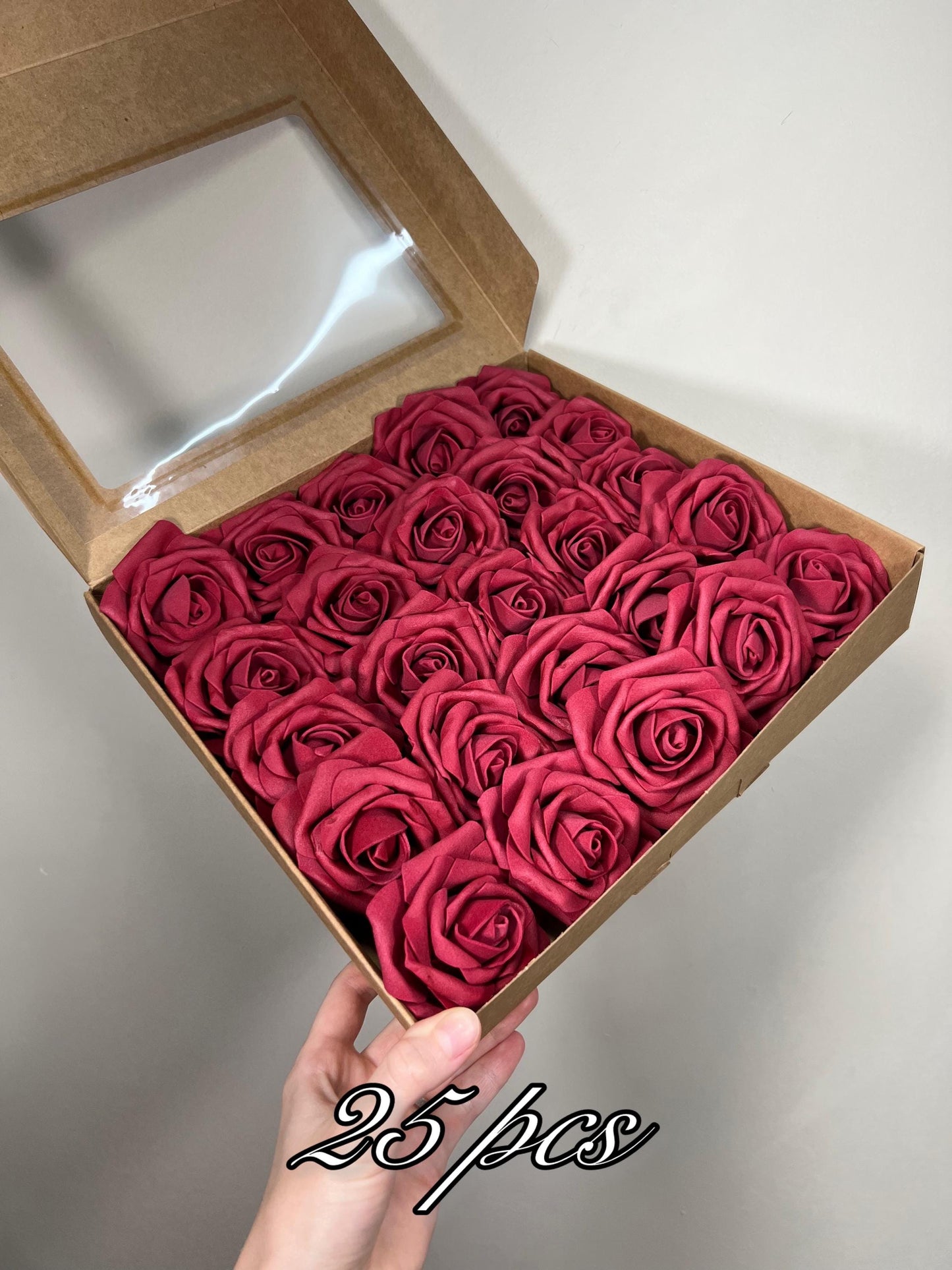 Burgundy Flower Artificial Wedding DIY Craft Supplies Wine Red Rose Wedding Marsala Flower Head with Stem Fake Flowers Dark Red Rose Heads