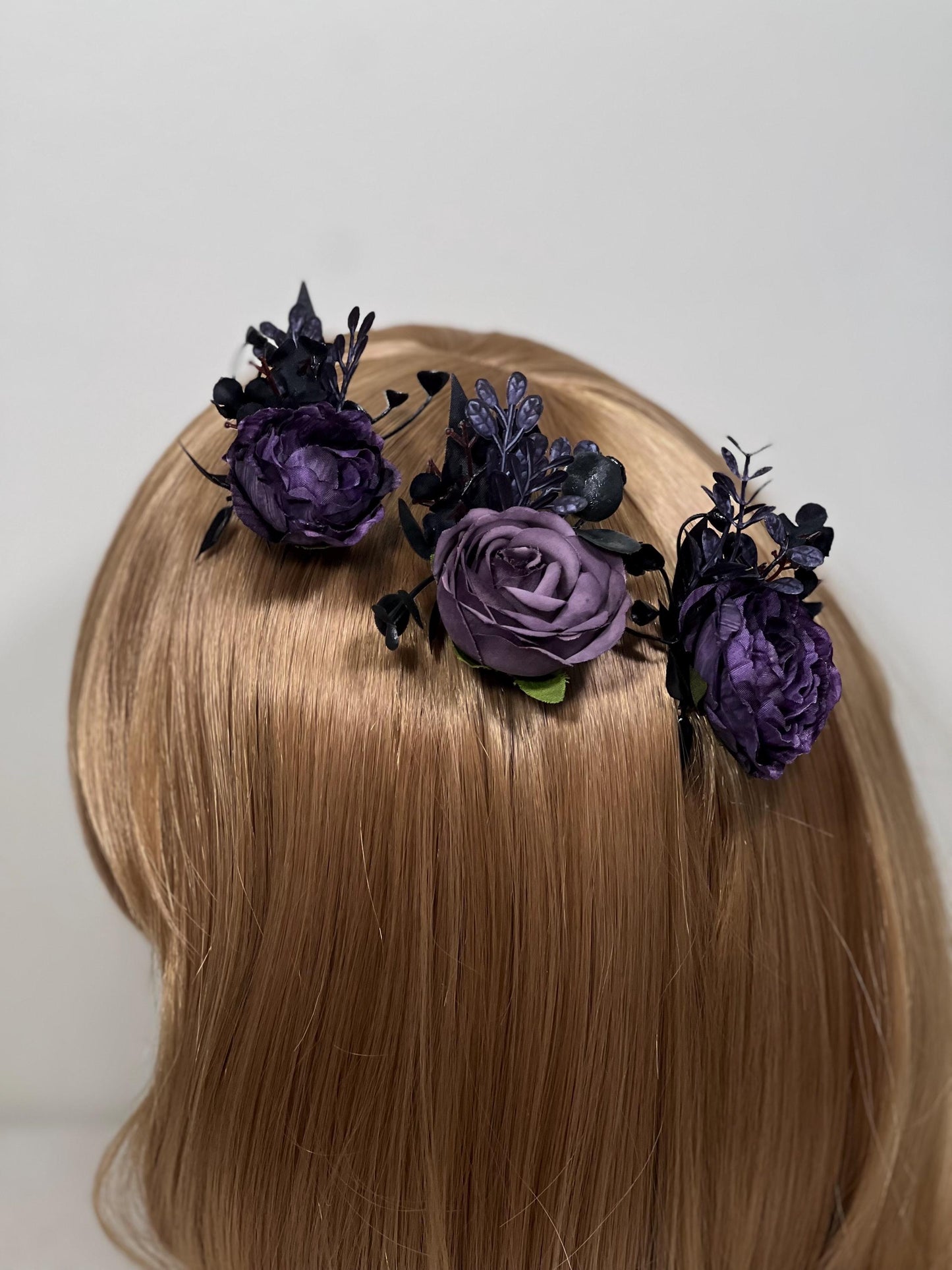 Black Purple Hair Pin Gothic Wedding Hair Pins Floral Plum Black Hair Accessories Artiticial Flower Hairpiece Black Dark Purple