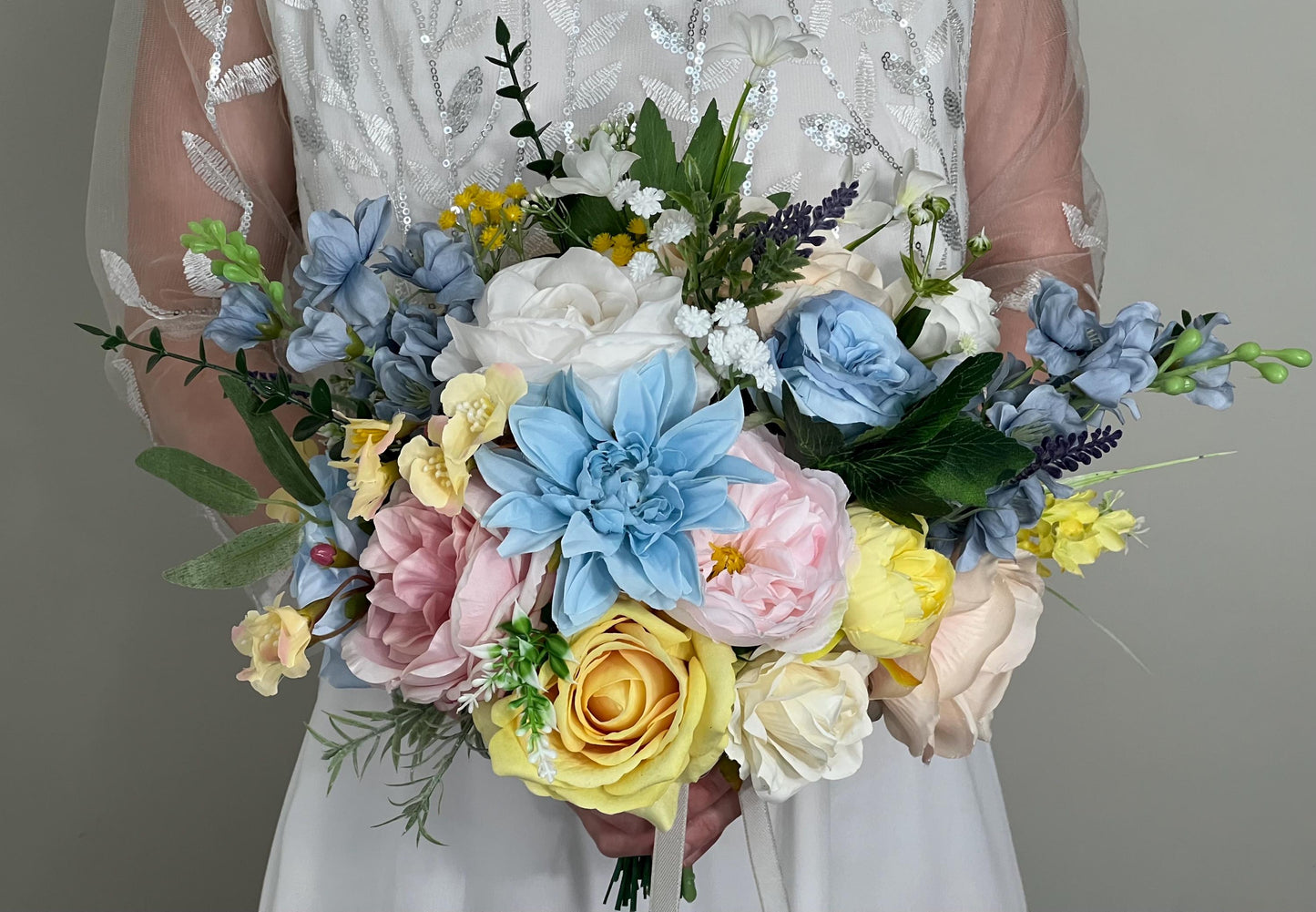 Pastel Bouquet Wedding Garden Bridal Bouquet Wild Flowers Pink Bridesmaids Bouquet Peony Bouquet Dahlia Blue Colorful Bouquet Yellow