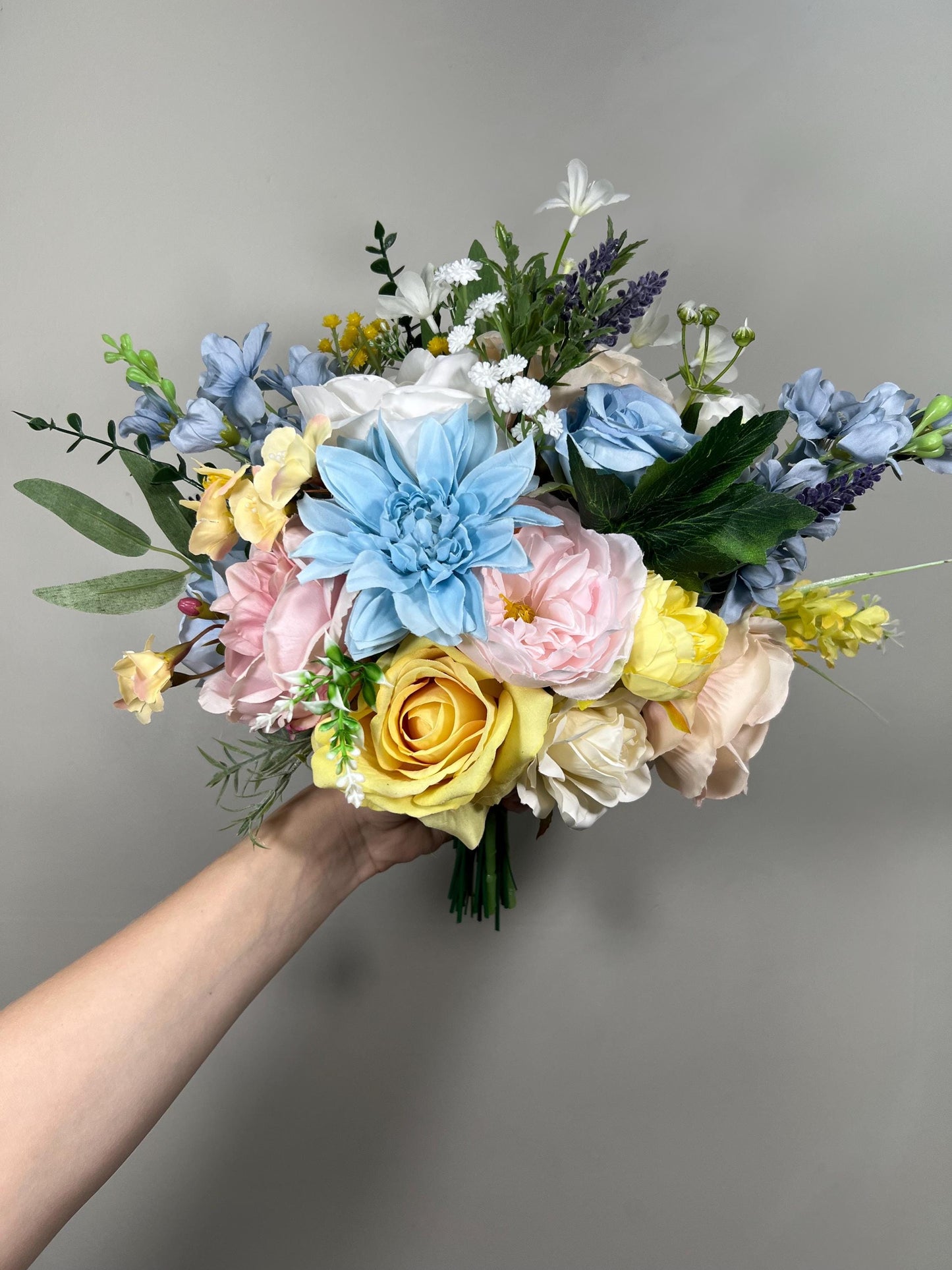 Pastel Bouquet Wedding Garden Bridal Bouquet Wild Flowers Pink Bridesmaids Bouquet Peony Bouquet Dahlia Blue Colorful Bouquet Yellow