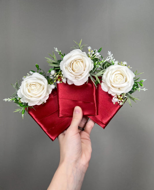 White Pocket Boutonniere Wedding White Rose Groom Ivory Boutonniรจres Groomsmen Red White Square Boutonniรจre Baby Breath Artificial Flower