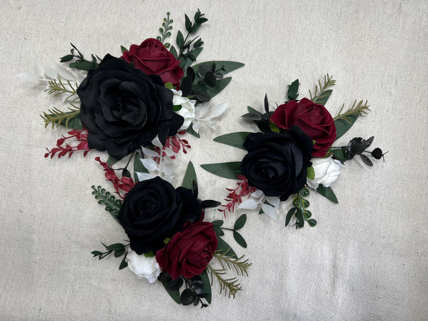 Black Burgundy White Cake Decoration Wedding Flower Artificial Maroon Black Topper Cake Decor Wine Red Ivory Black Gothic Cake Arrangement