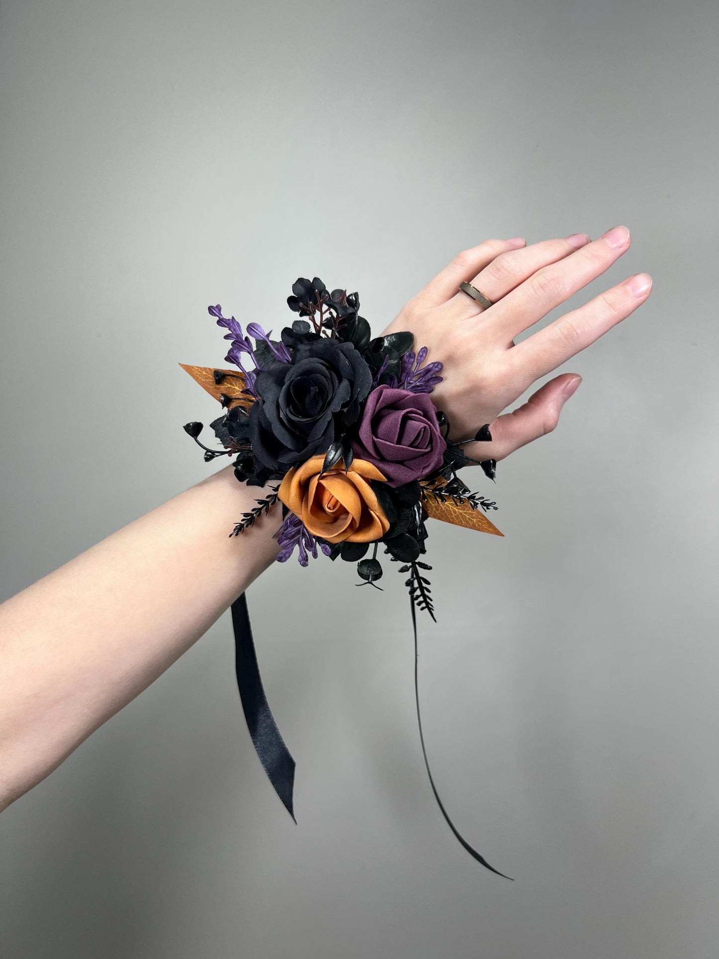 Black Orange Bouquet Wedding Dark Purple Bridal Black Bouquet Bridesmaids Plum Burnt Orange Black Gothic Bouquet Rust Artificial Flower