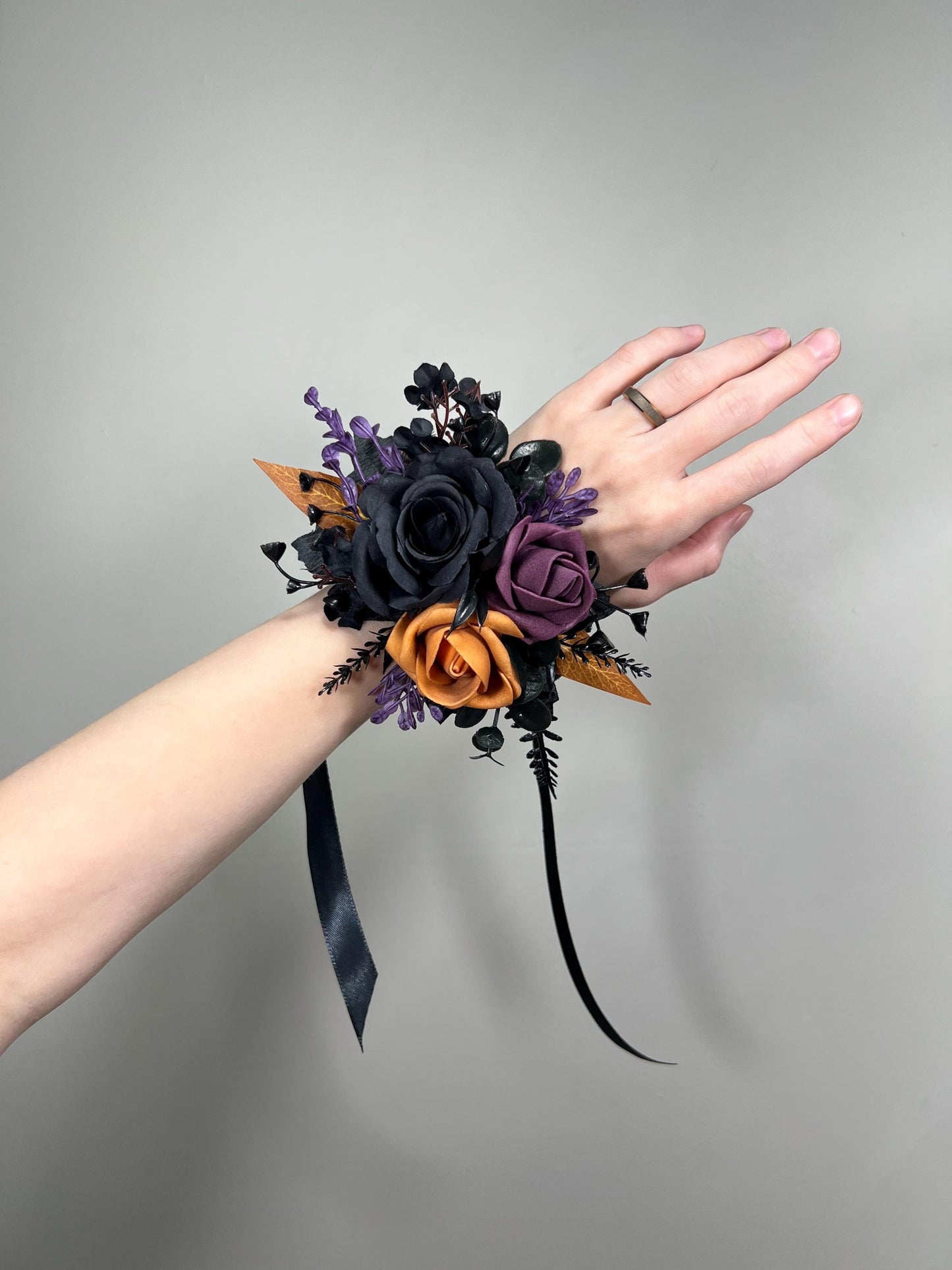 Black Orange Bouquet Wedding Dark Purple Bridal Black Bouquet Bridesmaids Plum Burnt Orange Black Gothic Bouquet Rust Artificial Flower