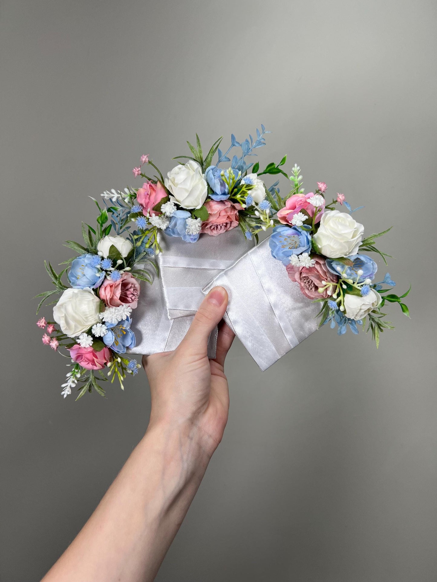 White Blue Pink Corsage Wedding Ivory Baby Blue Dusty Rose Wrist Corsage Bridesmaids Wild Flowers Corsage Purple Rustic Artiricial Flower