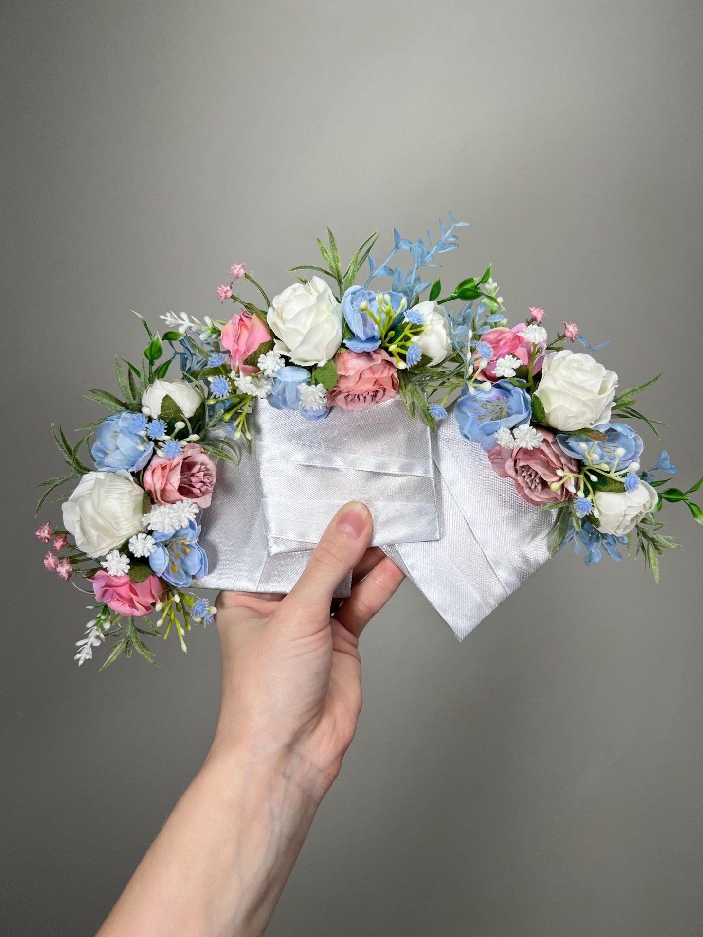 White Blue Pink Corsage Wedding Ivory Baby Blue Dusty Rose Wrist Corsage Bridesmaids Wild Flowers Corsage Purple Rustic Artiricial Flower
