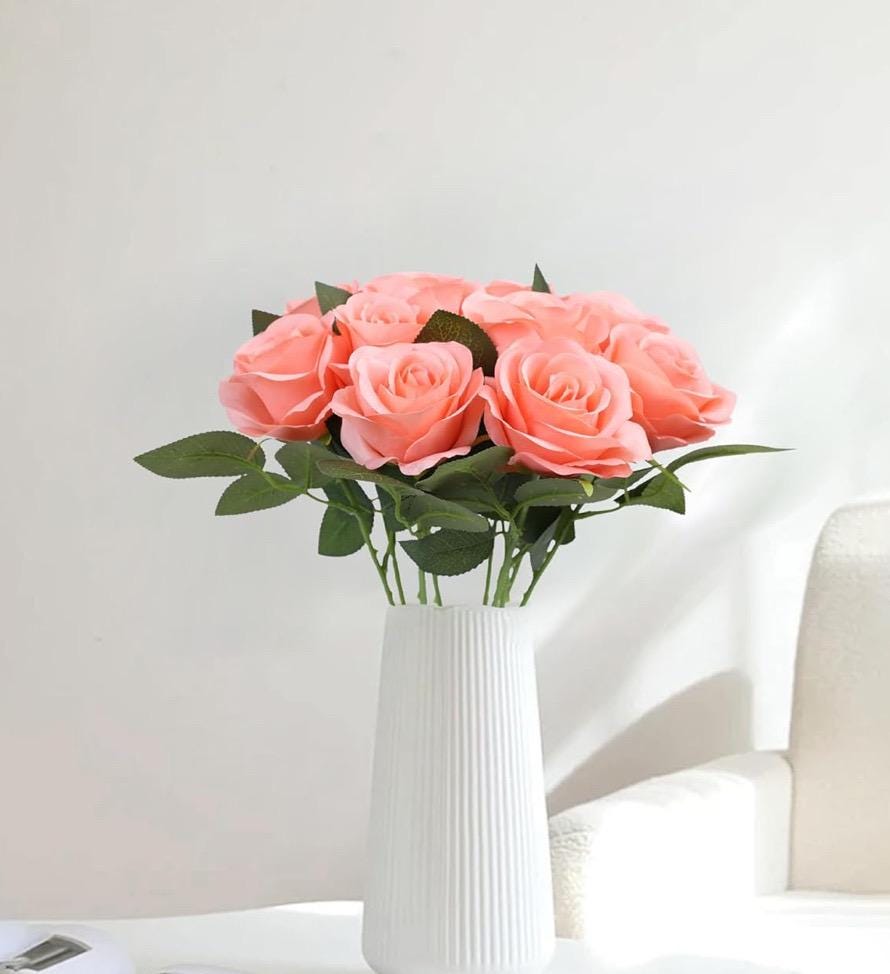 Coral Roses Artificial Flower Heads with Stem Peach Wedding Roses for Bouquet DIY Coral Roses Real Touch Floral Supplies Faux Flowers