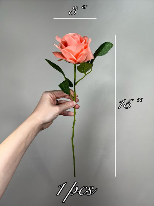 Coral Roses Artificial Flower Heads with Stem Peach Wedding Roses for Bouquet DIY Coral Roses Real Touch Floral Supplies Faux Flowers