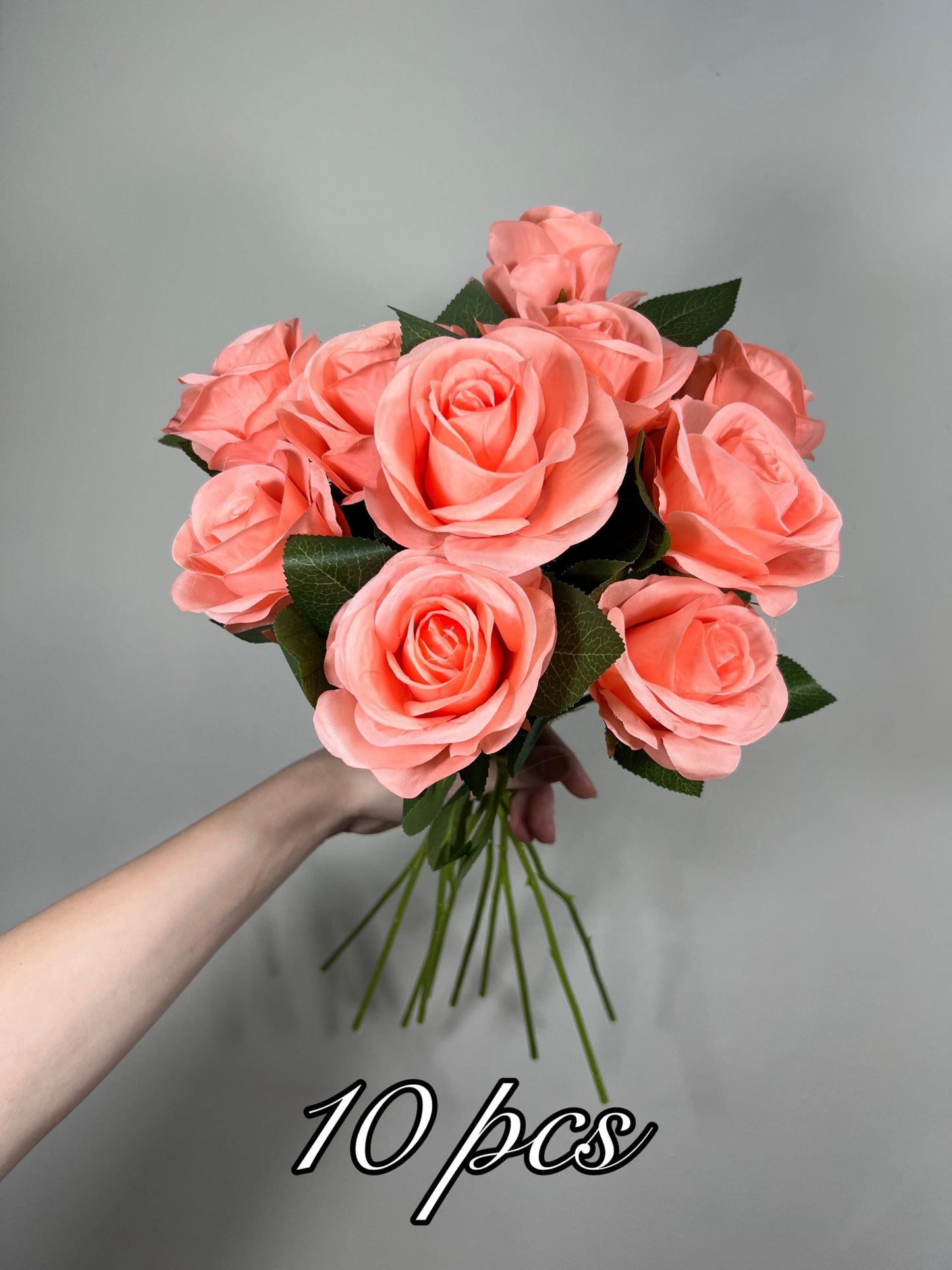 Coral Roses Artificial Flower Heads with Stem Peach Wedding Roses for Bouquet DIY Coral Roses Real Touch Floral Supplies Faux Flowers